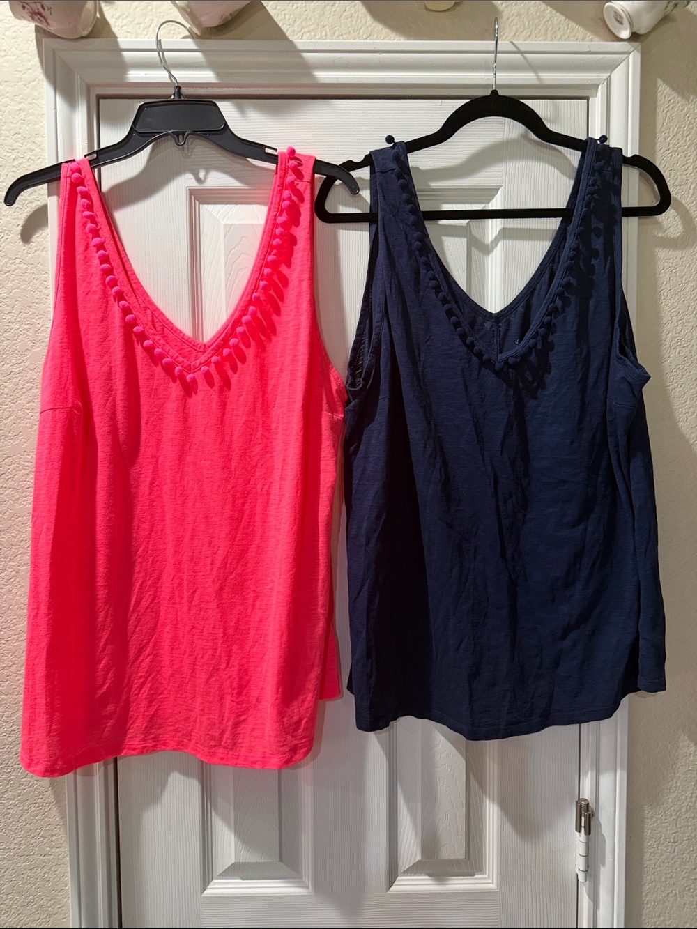 Lilly Pulitzer Pom-Trim V-Neck Tank Top - Hot Pink & Navy